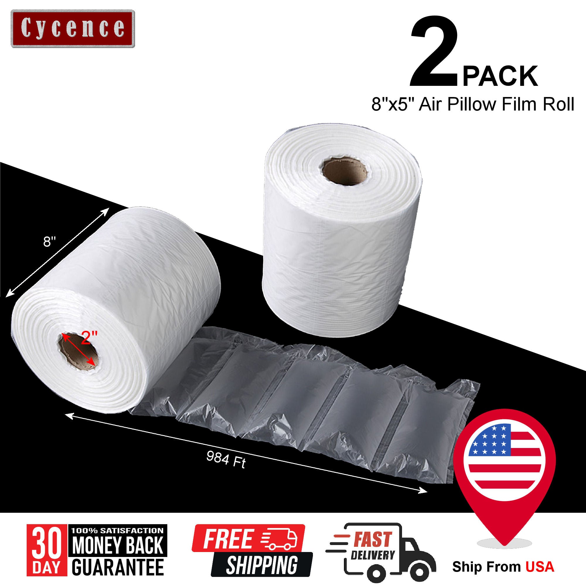 [2 ROLLS] Cycence Air Pillow Space Filler - 8" x 5" x 984 Ft/Roll - Ai