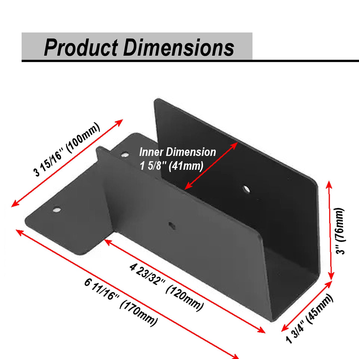 Cycence WoodMate 42061 Outdoor Pergola Rafter Bracket Joist Hanger Deck Railing Bracket Connector for 2x4 or 2x6 (Black) - 6 Pack