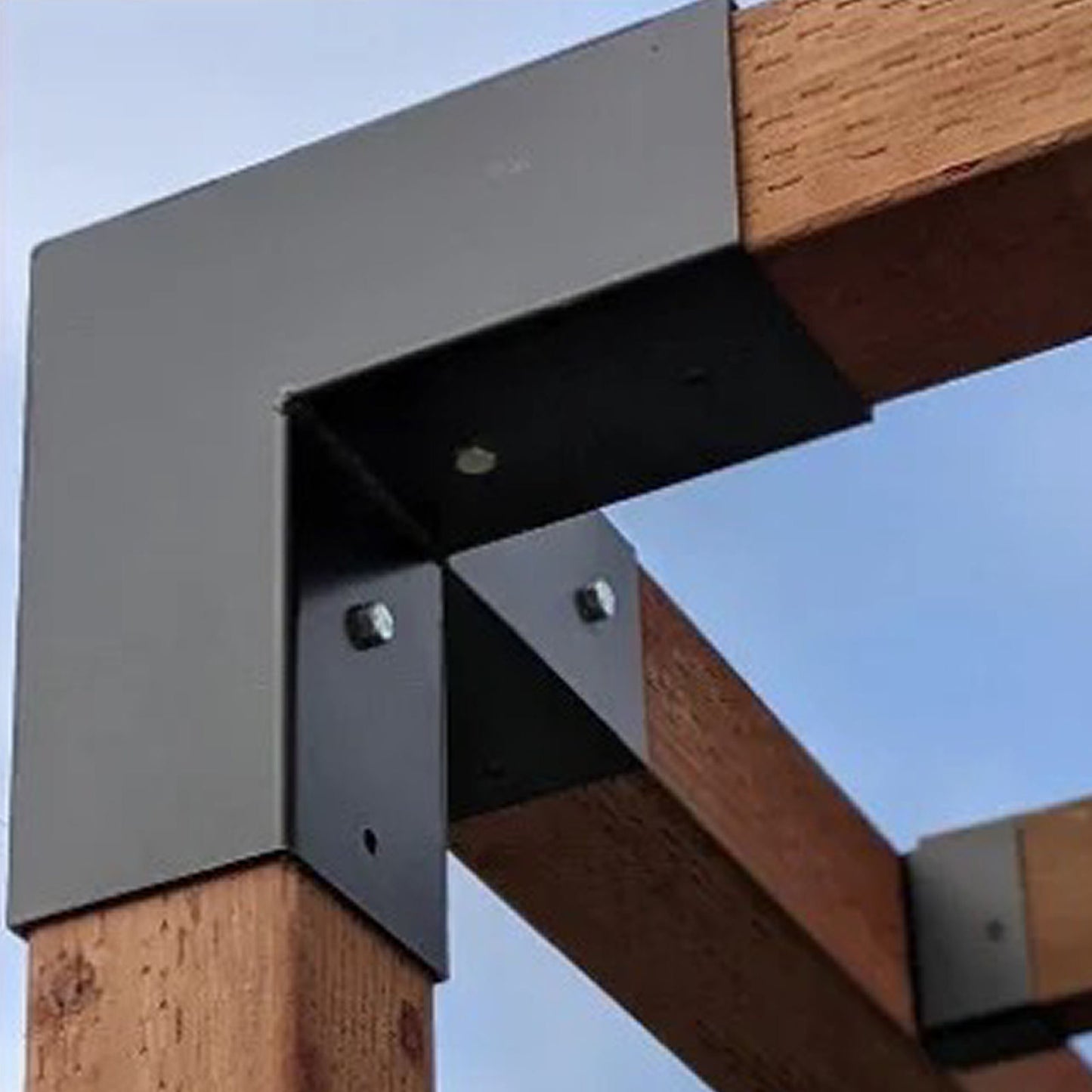 Cycence WoodMate 44081 Outdoor Pergola Bracket 4x4 Starter Kit - 8 Piece Set with 4X Right-Angle 3-Way Corner Bracket and 4X Post Base (Black)