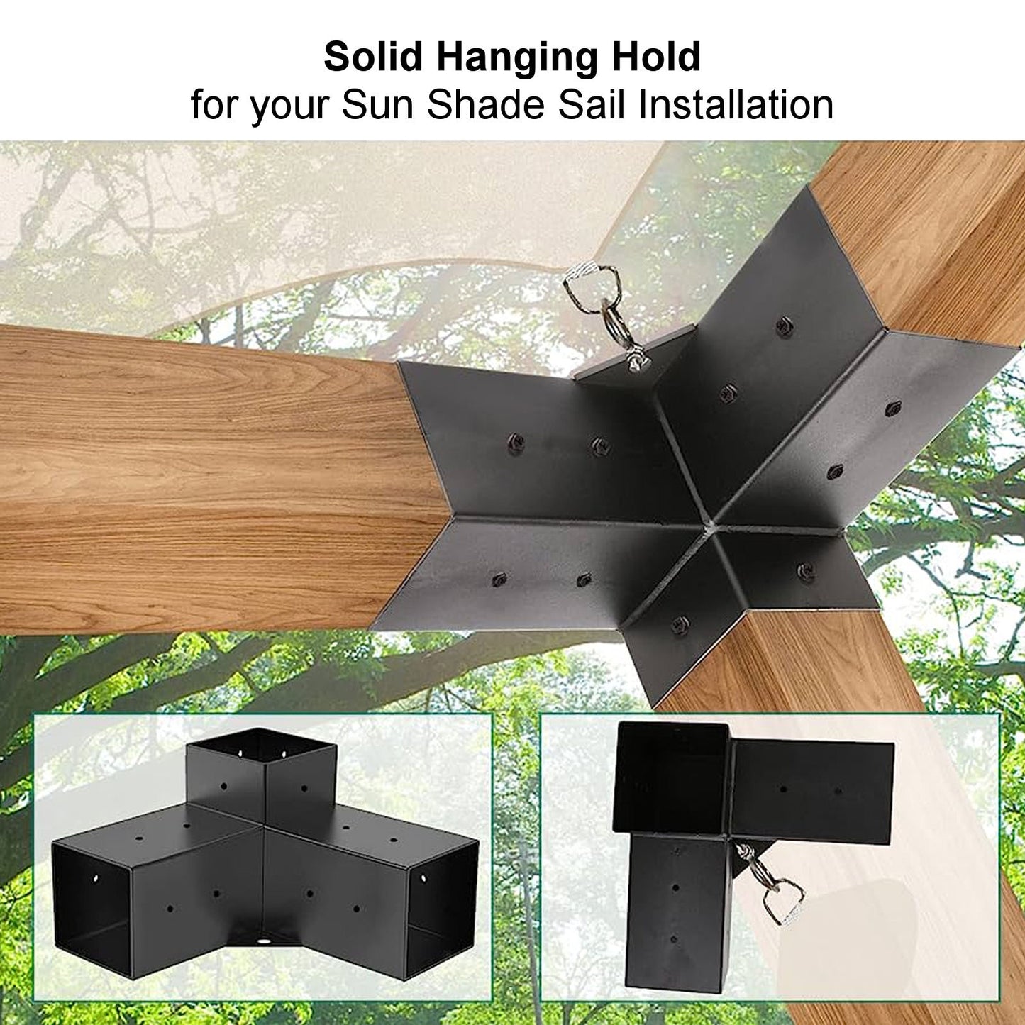 Cycence WoodMate 44081 Outdoor Pergola Bracket 4x4 Starter Kit - 8 Piece Set with 4X Right-Angle 3-Way Corner Bracket and 4X Post Base (Black)