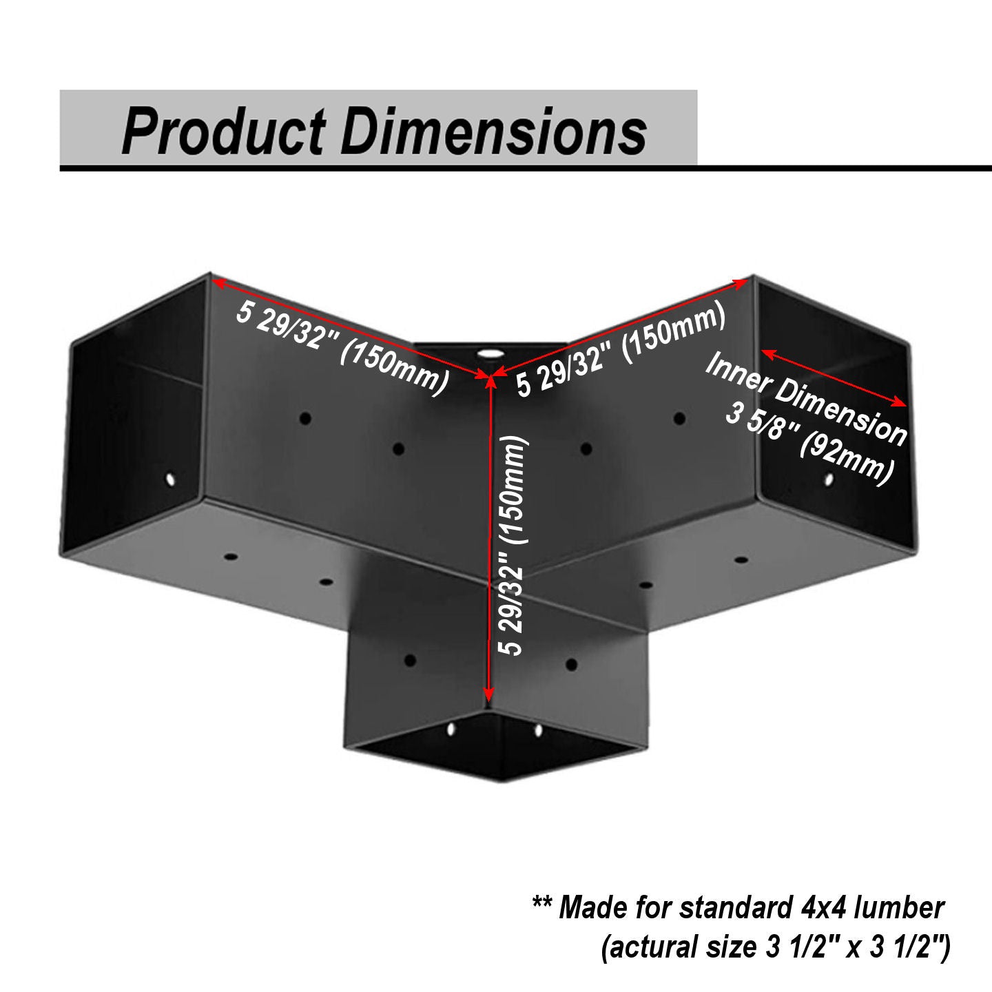 Cycence WoodMate 44081 Outdoor Pergola Bracket 4x4 Starter Kit - 8 Piece Set with 4X Right-Angle 3-Way Corner Bracket and 4X Post Base (Black)
