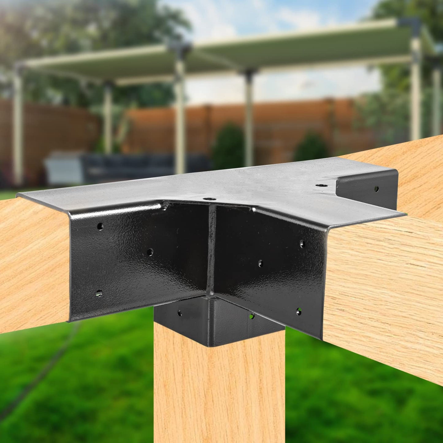 Cycence WoodMate 44241 Outdoor Pergola Bracket 4x4 Extender Kit - 4 Piece Set with 2X Right-Angle 4-Way Extend Bracket and 2X Post Base (Black)
