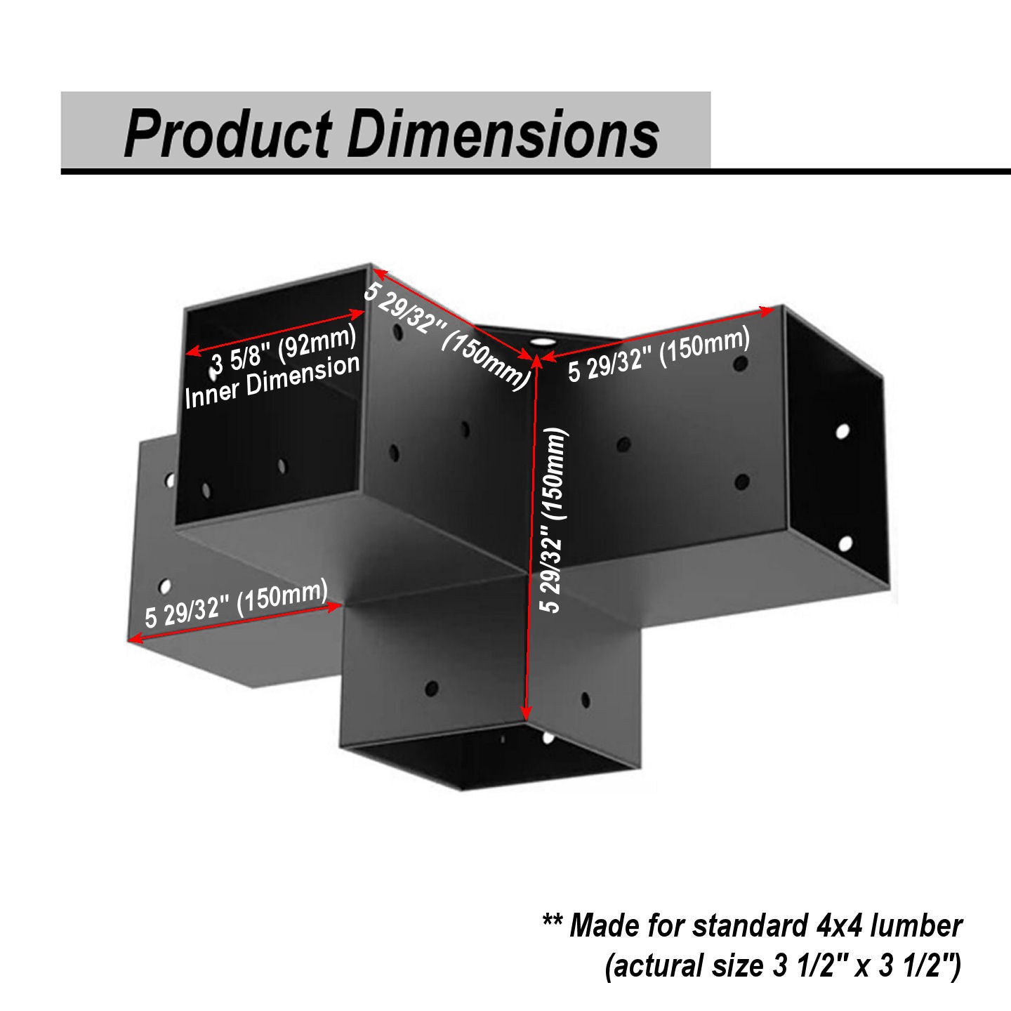 Cycence WoodMate 44241 Outdoor Pergola Bracket 4x4 Extender Kit - 4 Piece Set with 2X Right-Angle 4-Way Extend Bracket and 2X Post Base (Black)