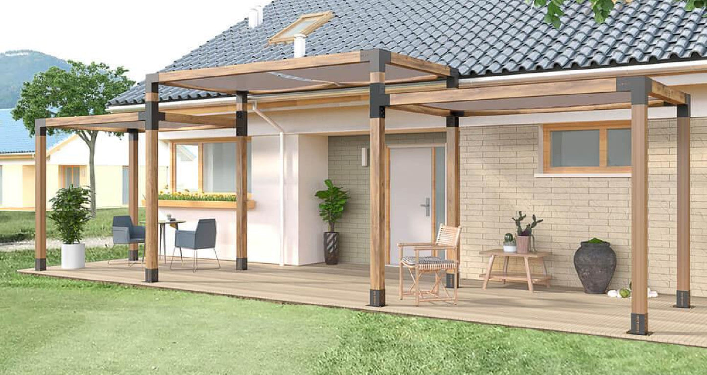Cycence WoodMate 44241 Outdoor Pergola Bracket 4x4 Extender Kit - 4 Piece Set with 2X Right-Angle 4-Way Extend Bracket and 2X Post Base (Black)