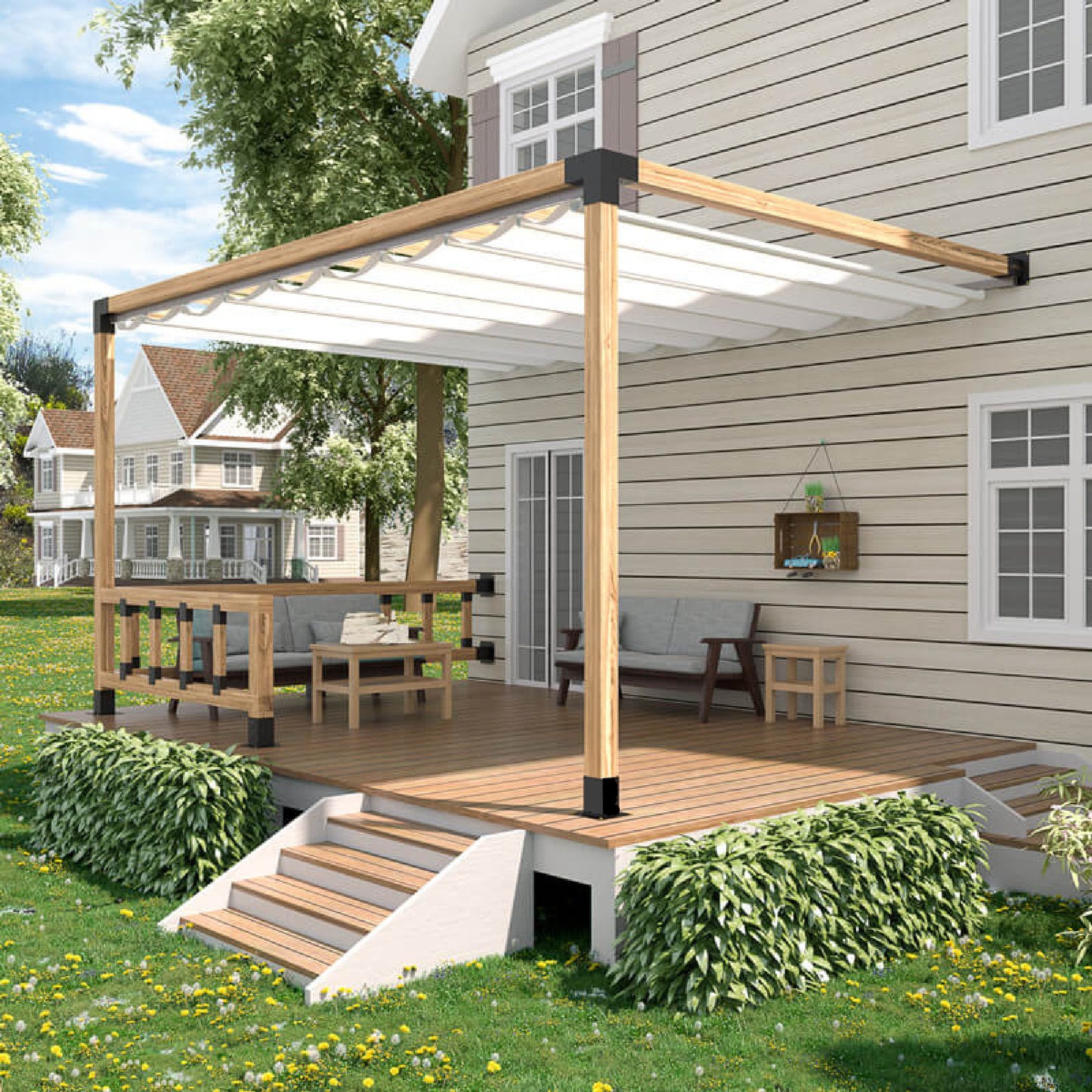 Cycence WoodMate 44081 Outdoor Pergola Bracket 4x4 Starter Kit - 8 Piece Set with 4X Right-Angle 3-Way Corner Bracket and 4X Post Base (Black)