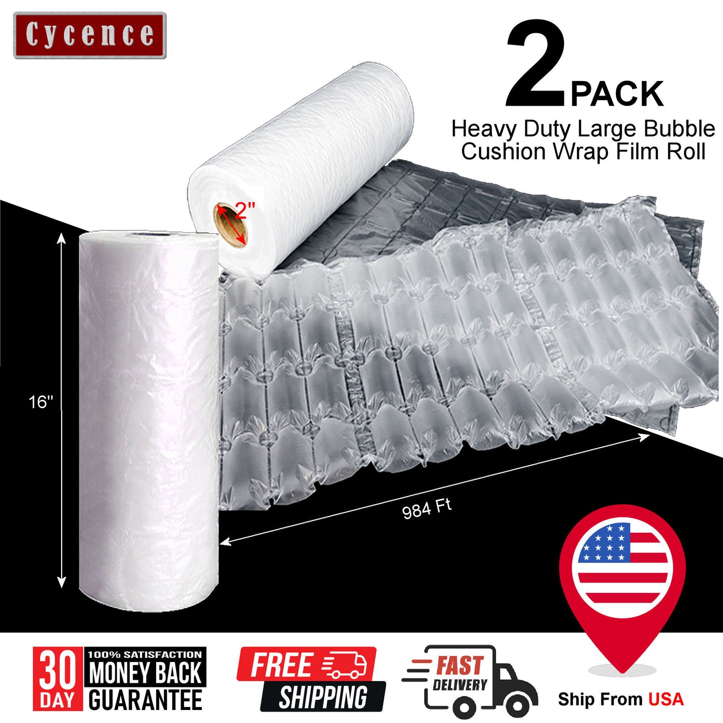 Cycence Air Packaging System Bundle- Automatic Air Bubble Wrap Inflator + 2 Rolls of Heavy Duty Large Bubble Air Cushioning Wrap Film Roll