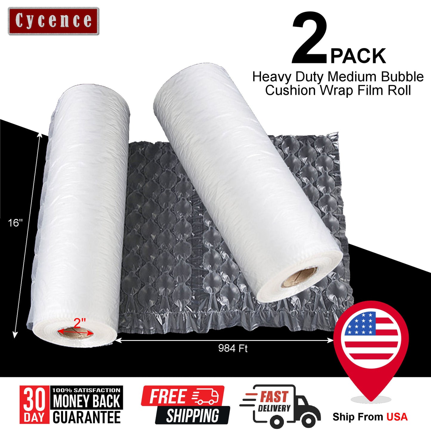 Cycence Air Packaging System Bundle- Automatic Air Bubble Wrap Inflator + 2 Rolls of Medium Bubble Air Cushioning Wrap Film Roll