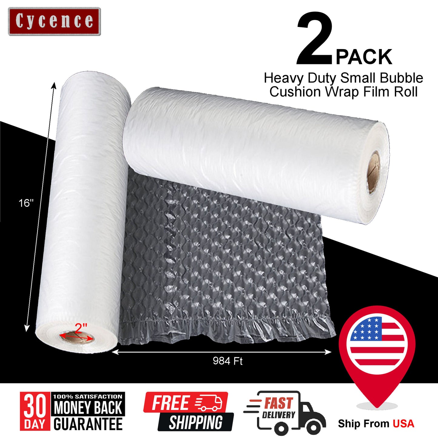 Cycence Air Packaging System Bundle- Automatic Air Bubble Wrap Inflator + 2 Rolls of Small Bubble Air Cushioning Wrap Film Roll