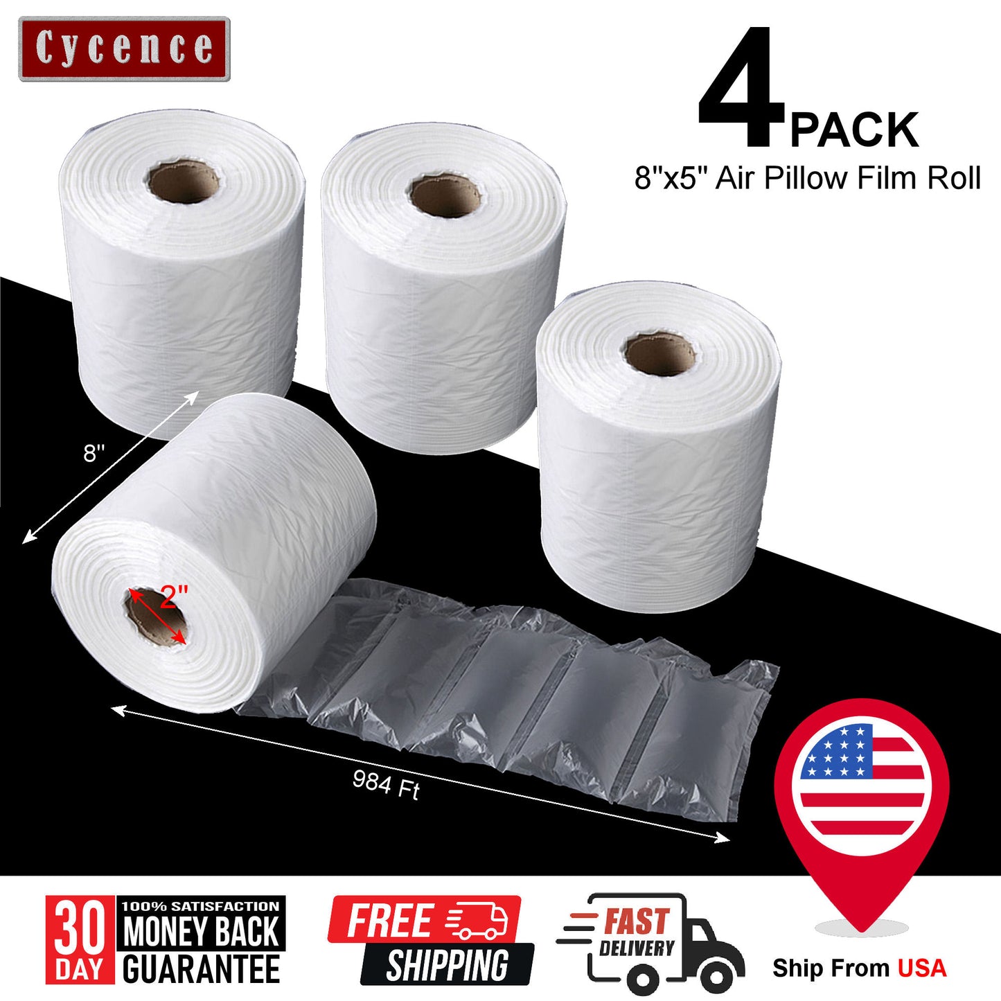 [4 ROLLS] Cycence Air Pillow Space Filler - 8" x 5" x 984 Ft/Roll - Bubble Cushioning Air Pillow Packaging Space Filler…