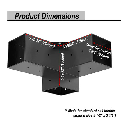 Cycence WoodMate 44081 Outdoor Pergola Bracket 4x4 Starter Kit - 8 Piece Set with 4X Right-Angle 3-Way Corner Bracket and 4X Post Base (Black)