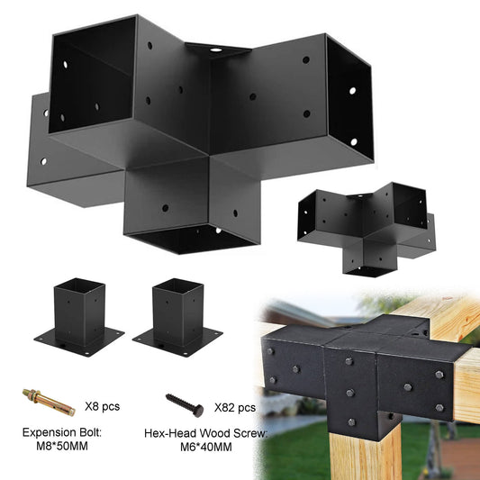 Cycence WoodMate 44241 Outdoor Pergola Bracket 4x4 Extender Kit - 4 Piece Set with 2X Right-Angle 4-Way Extend Bracket and 2X Post Base (Black)